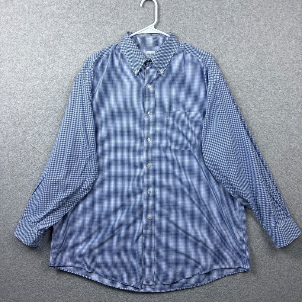 Brooks Brothers Shirt Mens 16.5 3 Blue Gingham Pinpoint OCBD Oxford USA MADE VTG